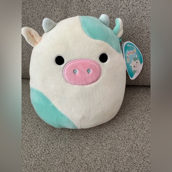 Nwt   🐮 BELANA The Cow 8” Teal Blue And White  Pink Nose - Picture 2 of 5